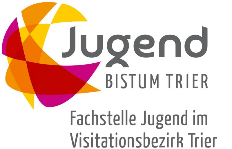 Man sieht farbige, abgerundete Dreiecke, zusammengefügt wie zu einem Ball mit dem Text 'Jugend. Bistum Trier. Fachstelle Jugend im Visitationsbezirk Trier'